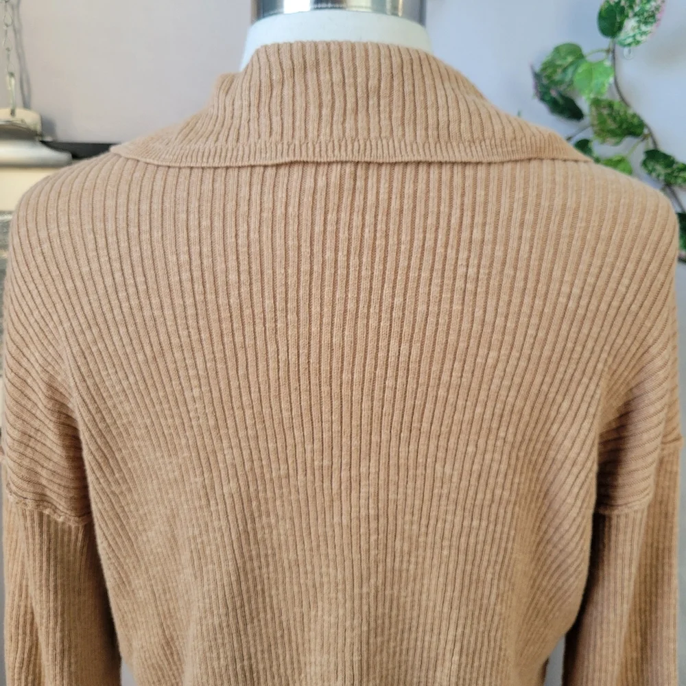 Free People Ella Button-Up‎ Ribbed Cardigan Sweater Iced Coffee Tan S